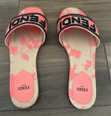 FENDI Women's Signature Canvas Slide Sandals Pink Size 37.5/7.5 | eBay