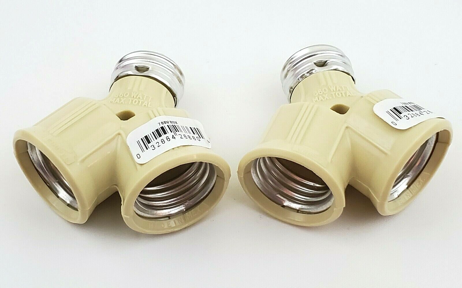 Lot of 2 Cooper 700V Ivory Dual Lampholder Socket Adapters 660 Watt 250