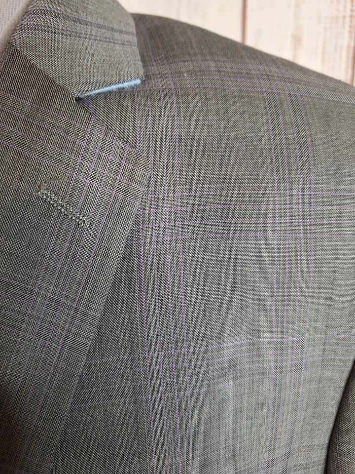 Traje Bachrach 2 Piezas Hombre 44R 38X29 Gris Cuadros Super 120 Lana DV Foto 3 de 4