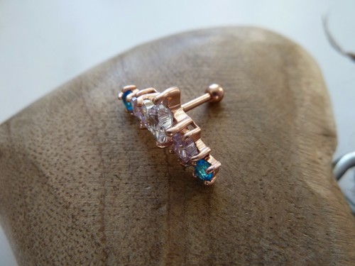 PIERCING Helix Tragus - Edelstahl rosegold - Bogen STERNE klar + blau - Bild 4 von 4