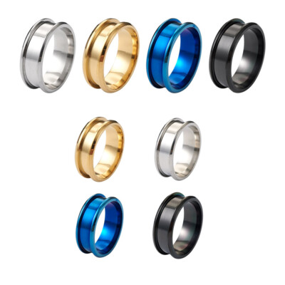 4 Stück Edelstahl Ringe Kern Rohling Größe 7-12 poliert gerillt Fingerring