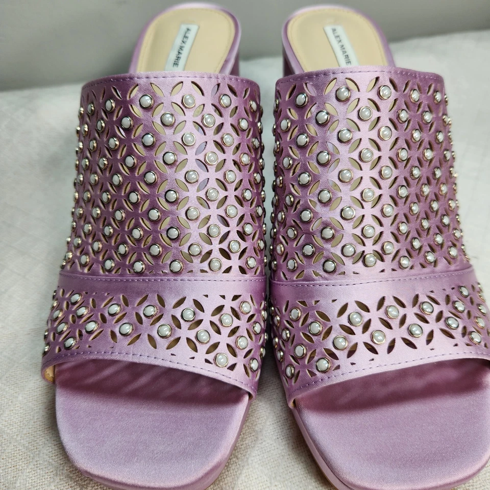 Sandálias femininas Alex Marie de tecido corte a laser salto strass violeta tamanho 9 M - Imagem 2 de 4