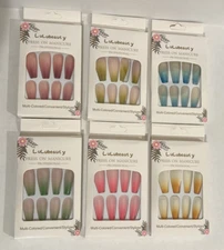 Lot of 6 Press on Manicure Artificial Nail Tips Nail Art Lulubeauty Multicolor
