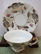 Marco  footed Cup and Saucer Set Silver/Gold Roses