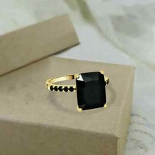 2Ct Emerald-Cut Black Lab Created Solitaire Engagement Ring 14K White Gold FN