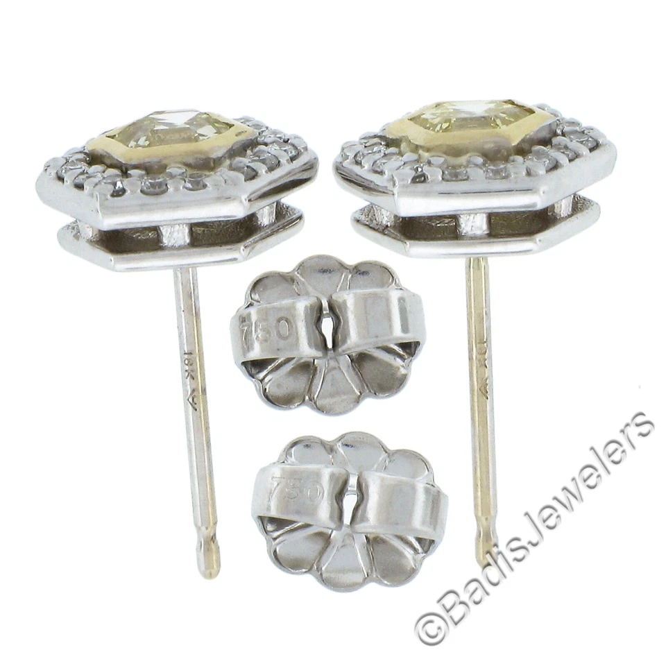 NUEVO ORO 18k 0.96ctw GIA Hexagonal Elegante Diamante Amarillo con Halo Aretes Foto 2 de 4