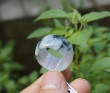 US 10 Certified Natural Grade A Blue Green Float Flowers Jade jadeite Ring 068