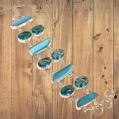 Plated By 925 Silver Aquamarine And Chalcedony Gemstones Bracelets Jewelry S-69 - Picture 3 of 9