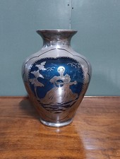 VASO IN VETRO BLU DECORATO IN ARGENTO EPOCA 900