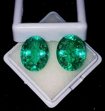20 Ct Natural Zambian Green Emerald Oval Cut Certified Stunning Gemstone Pair