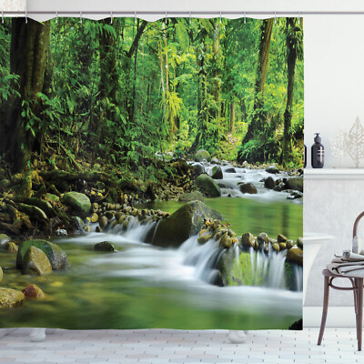Mountain Stream in a Tropical Rain Forest Wilderness Scene Shower Curtain Set
