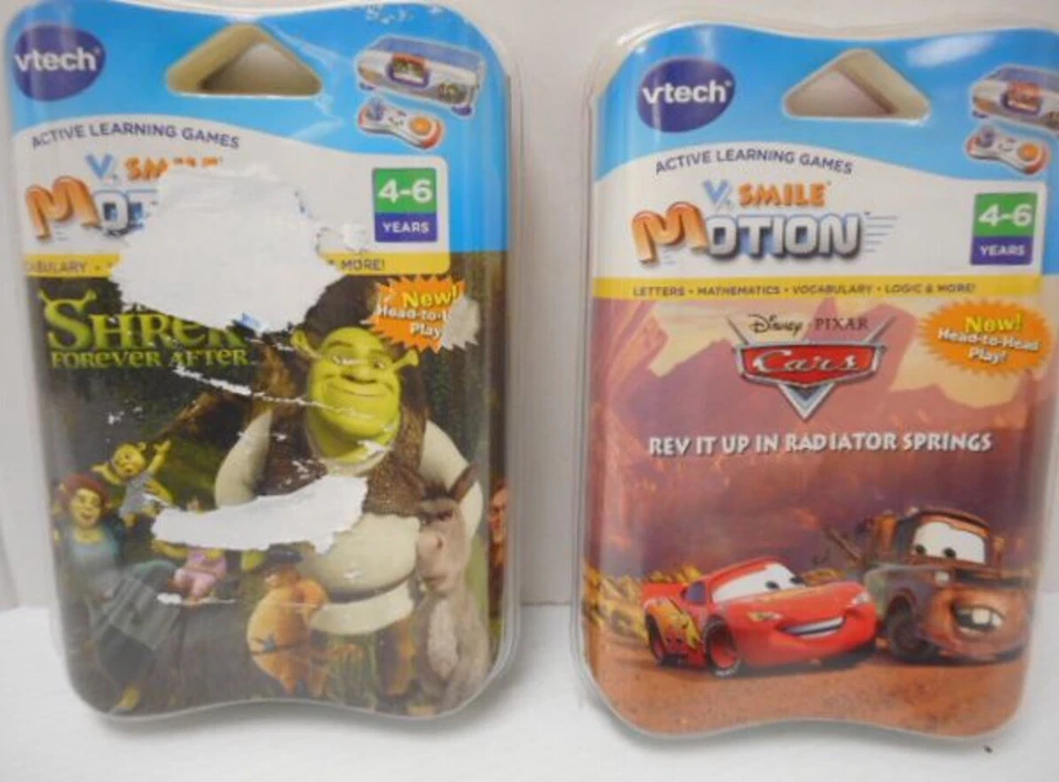 NIB - 2 V-Tech V-Smile V-Motion Active Learning System Games Shrek & Cars Games - Image 3 of 4