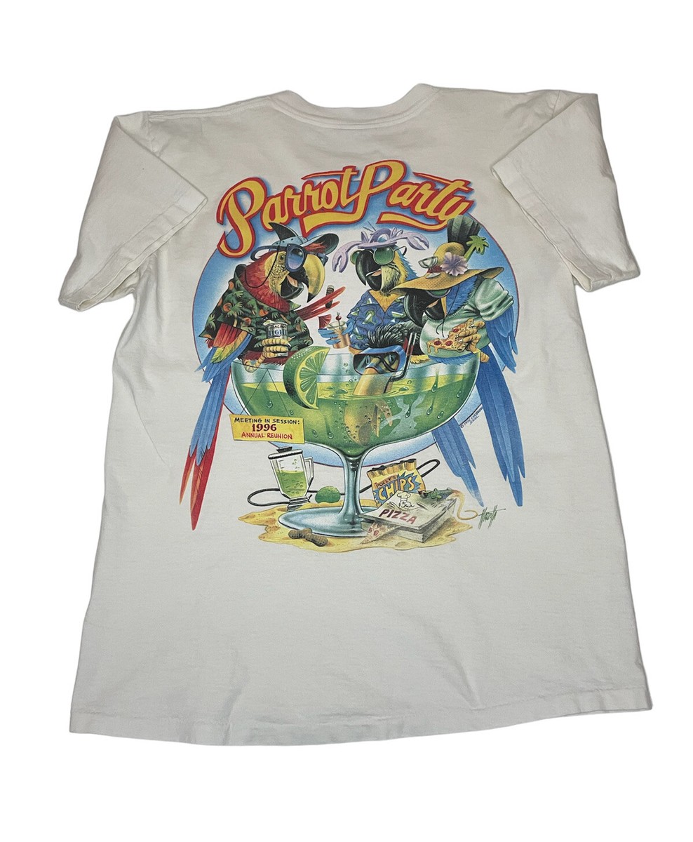 Vtg 1996 Caribbean Soul Parrot Party Mens White T Shirt L Cotton