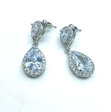 Teardrop Clear AB Crystal Stud Dangle Earrings Wedding Party Chandelier 1.25"