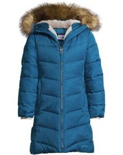 LANDS' END Little Girls 4-5 Fleece Lined ThermoPlume Hooded Coat NWT 160