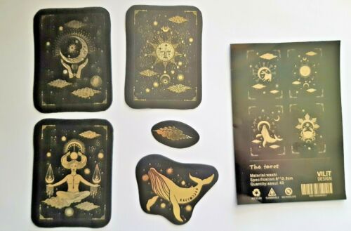 Tarot and Sun and Moon Paper stickers, Set of 40, Decorative black and gold - Picture 4 of 10