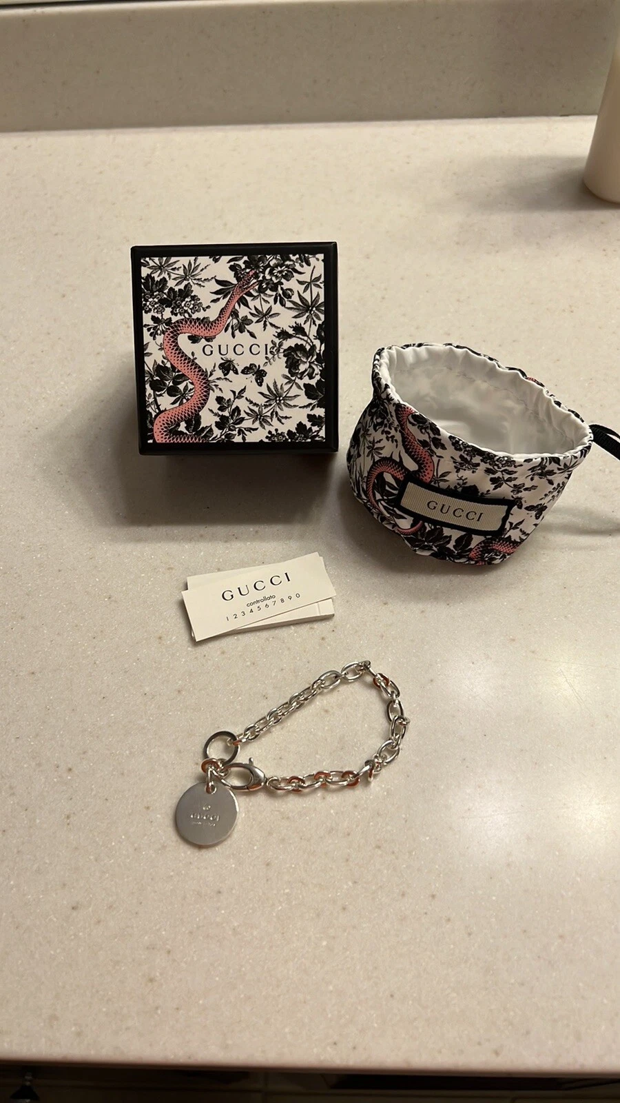 Bracciale Gucci argento taglia 19 (7 5") icona ciondolo rotondo