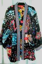 Johnny Was Reversible Azul Kimono Jacket Heavily Embroidered Fits 18 Uk 48" Bust