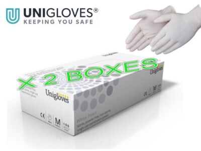 2 BOXEN S,M,L,XL Unigloves Strong White Pearl Nitril Latexfrei Handschuhe