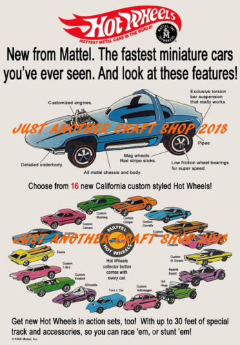 Hot Wheels Redline 1968 Poster Advert Insegna Negozio Volantino Grande Taglia A3 - Foto 1 di 1
