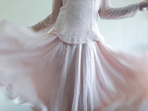 Vintage Pink Peach Sequin Dress Hand Embroidered Sequin Beads DIANE FRES Size M - Picture 13 of 13