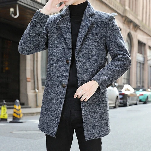 Gabardina de hombre chaquetón cuello con muescas chaqueta de un solo pecho abrigo ropa exterior - Imagen 2 de 17