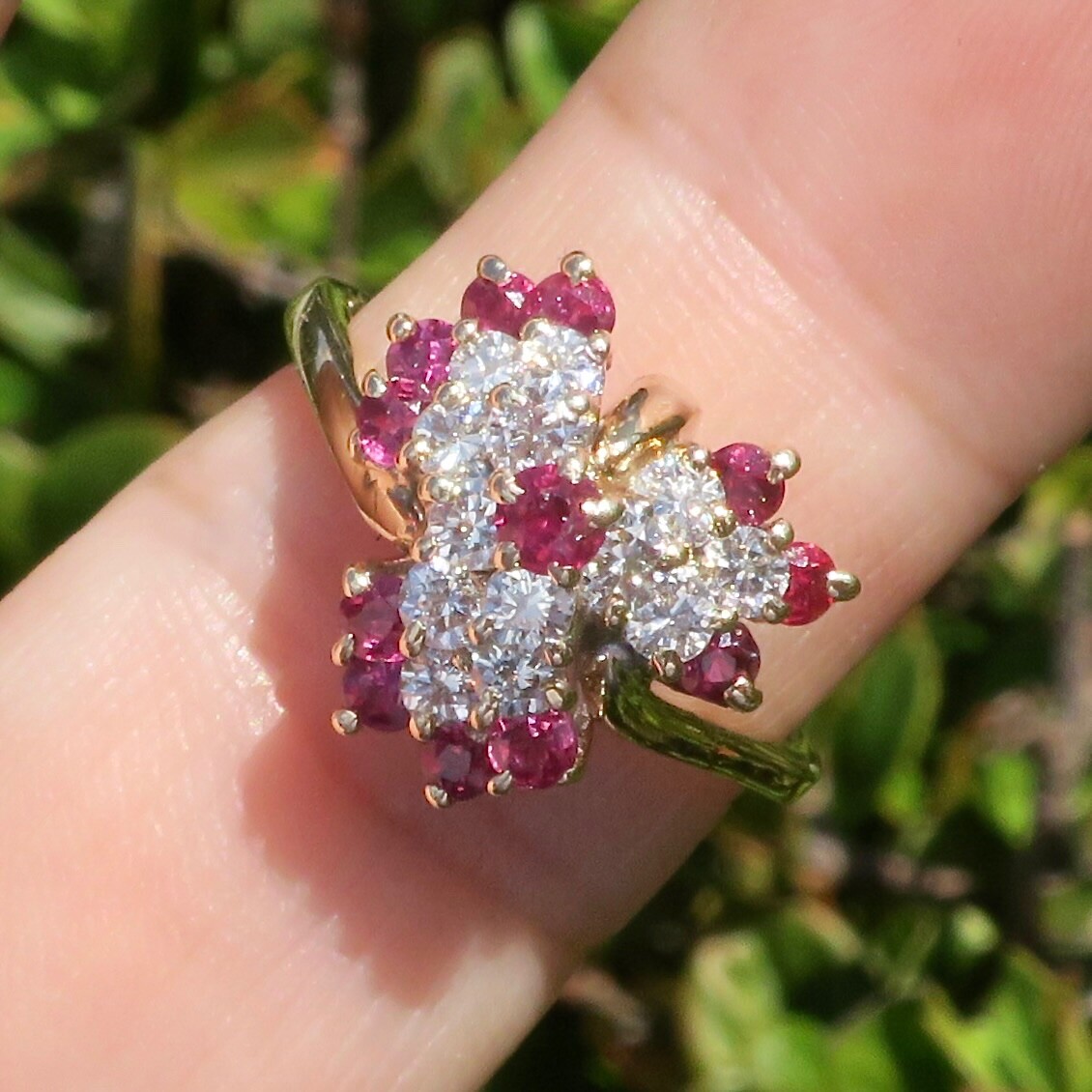 14k Solid Yellow Gold Natural Ruby and Diamond Cl… - image 1