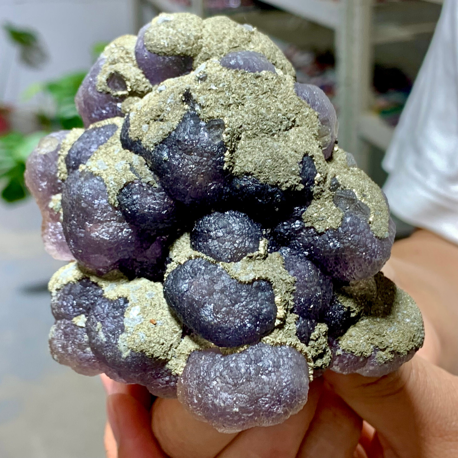 Natural Purple Cubic Fluorite & Chalcopyrite Mineral Specimen from China 1.17LB