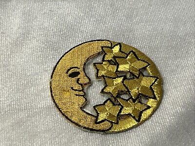 Moon & Stars Patch Gold Sew On Embroidered Applique 2 3/8 
