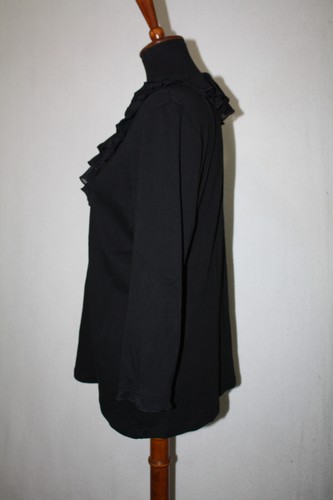 CHAPS SZ XL Black 3/4 Sleeve Knit Top Ruffle Tied V-Neck Collar Lace Cuffs - Picture 4 of 6