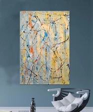 64”X44” Pollock/Richter style canvas ￼painting Acrylic,Abstract, Modern,X Large