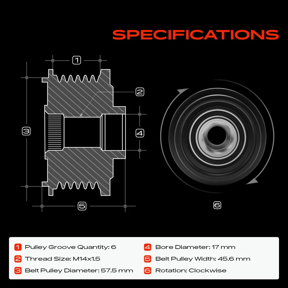 Polea de embrague alternador para Jeep Grand Cherokee Wrangler Liberty 6 ranuras CW Foto 2 de 4