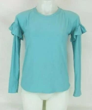 Derek Heat Aqua Long Ruffle Accent Sleeve Shirt Girl's/ Junior's Small Poly Bled