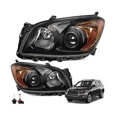 Halogen Headlight Assembly - For 2009-2012 Toyota Rav4, Black Housing, Pair
