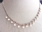 Liquid silver bead necklace with cream colored pearl drops - 16" long