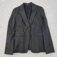Tahari Blazer Womens 10 Black Nylon Pinstripe Button Long Sleeve