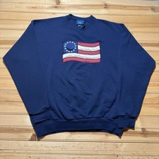Vintage 90s American Flag Embroidered Fleece Crewneck Pullover Sweatshirt - XL
