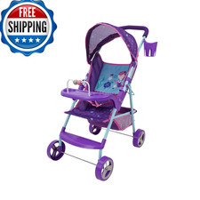 509 Crew Mermaid Doll Stroller - Kids Pretend Play Canopy Cup Holder Easy Fold