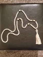 108 stone, Light Green Jade Mala Beads with Pastel Multicolored Tassel 