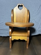 Vintage 1980s Handmade Solid Wood Doll High Chair w/Country Heart Cut-Outs 18in