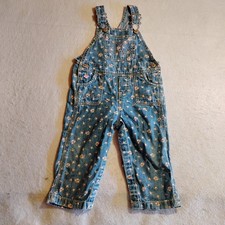 Vintage OshKosh Bgosh Baby Girls Floral Denim Overalls Blue Pink 18 Months