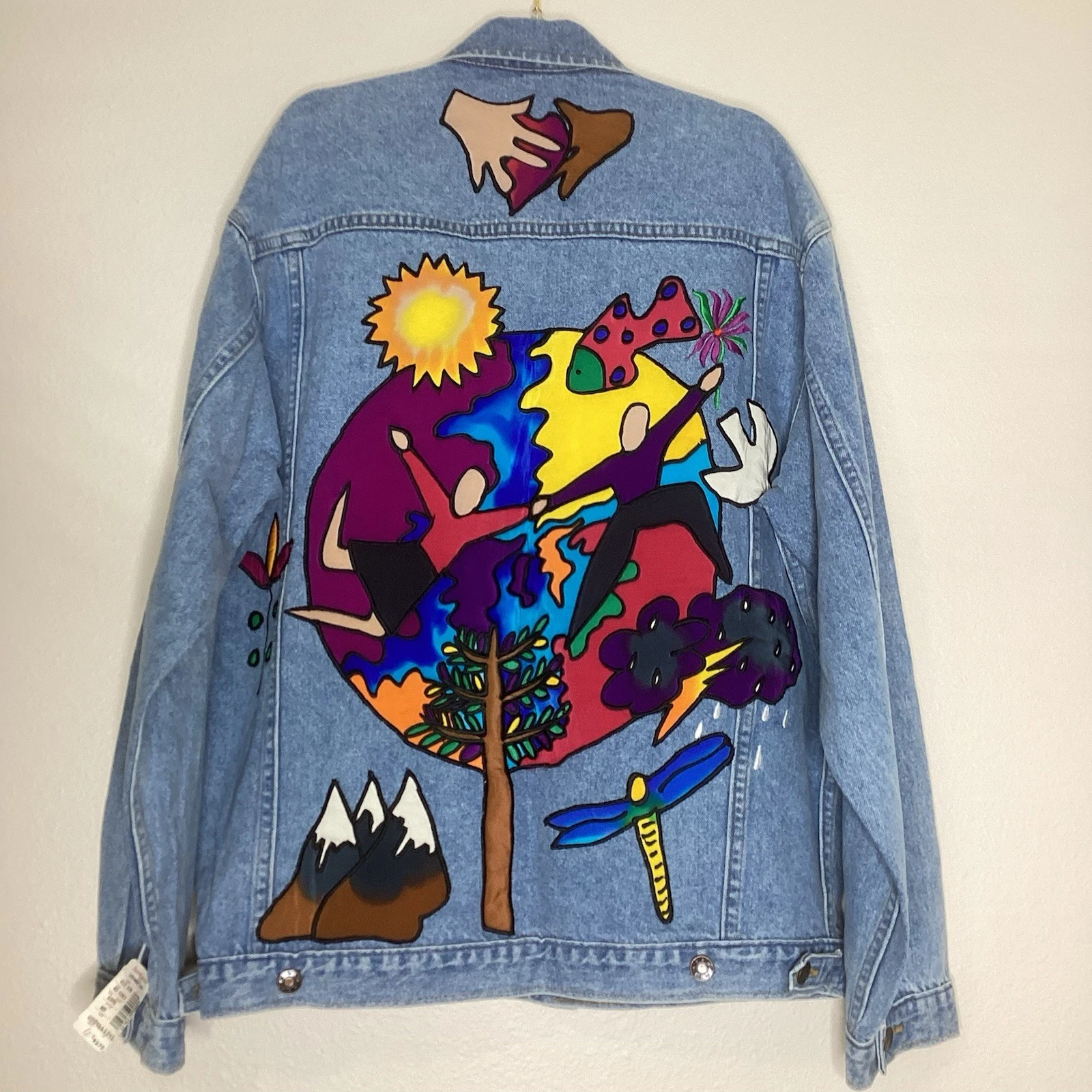 Vintage NOS Silkscapes Denim Trucker Jacket Silk Appliqués NWT Med