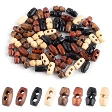 64 Pack Mini Wooden Toggle Buttons 1 Hole and 2 Tiny Sewing Horn Button Smal