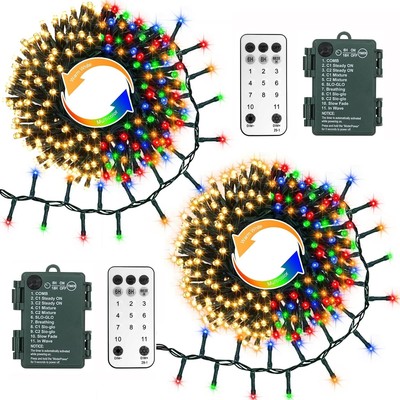 Dual Color Changing String Lights Battery, 2 Pack Total 20Ft 400 LED Cluster Str