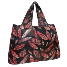 Large Foldable Tote Nylon Reusable Grocery Bag, Feathers