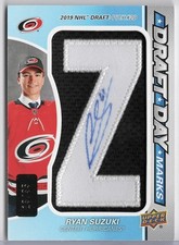 2025-26 SP Game Used Ryan Suzuki #DDM-RS Hurricanes Draft Day Marks Auto SN# /35