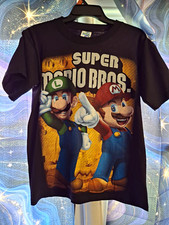 The Bash Super Mario Bros Mario Luigi Black Cotton Graphic Tee Kids M
