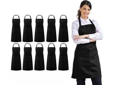 SYNTUS 10 PACK 100 COTTON 2 POCKETS ONE SIZE ADJUSTABLE UNISEX BIB APRON BLACK