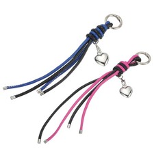 2pcs Leather Keychain with Heart Charm Braided Knot, Blue Black/Black Rose Red