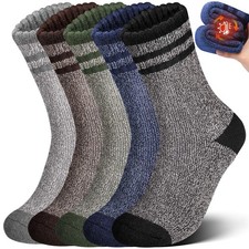 5 Pairs Wool Socks Mens, Winter Thick Merino Warm Hiking Socks,Soft Casual Th...